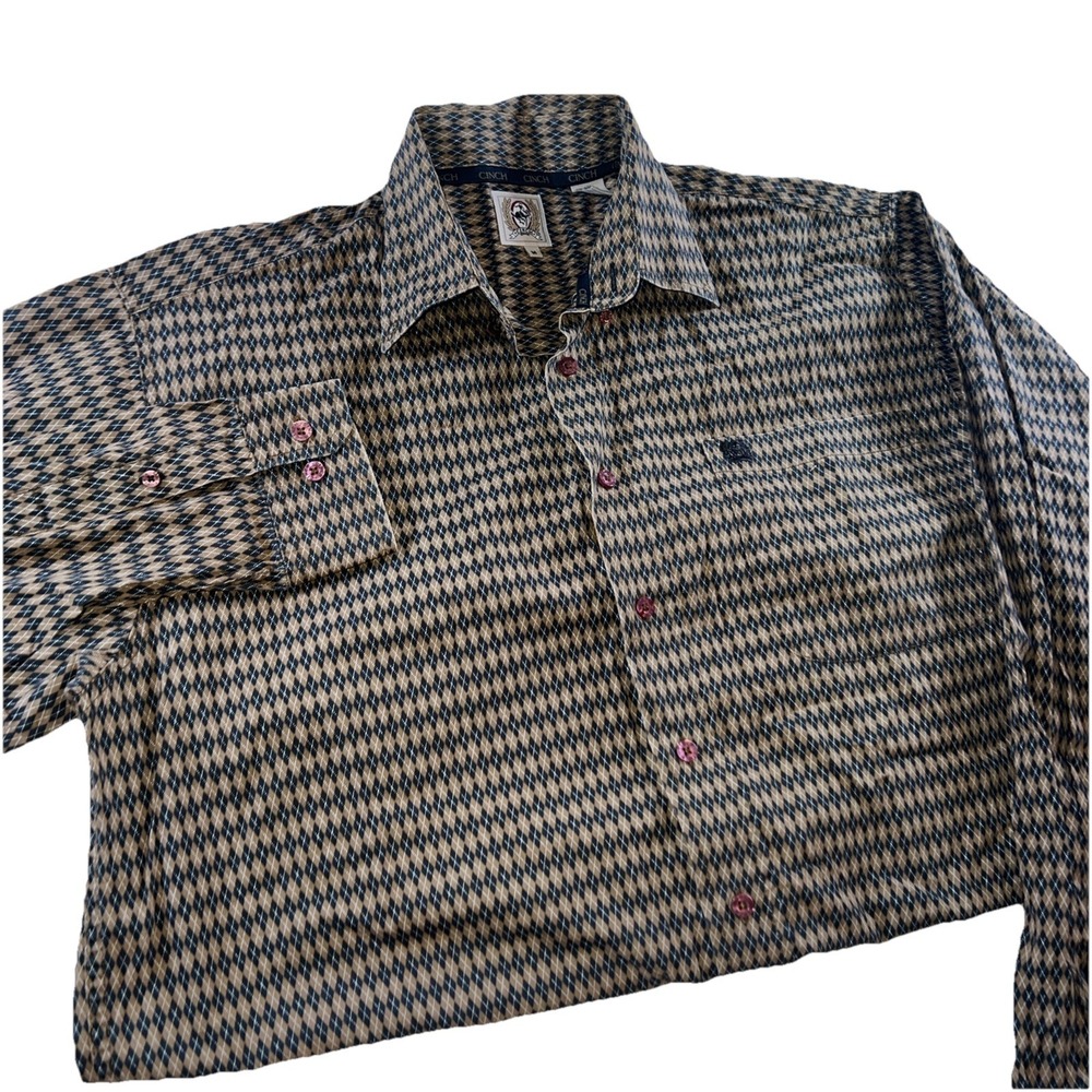 Cinch Men's Brown Geometric  Long Sleeve Button-Up Shirt,‎ Size M Western Cowboy